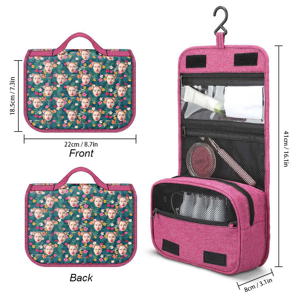 Custom Face Hanging Toiletry Bag Personalized Flower Cosmetic Makeup Travel Organizer for Men and Women - 