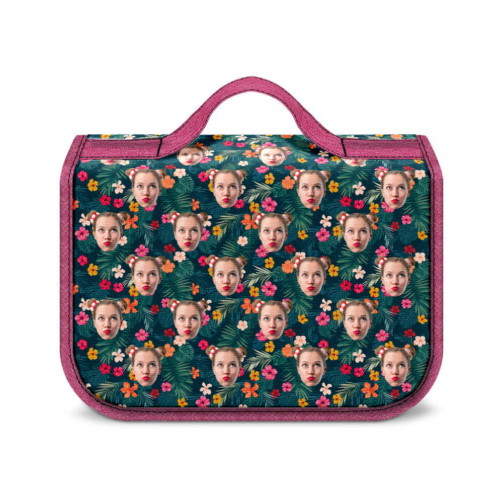 Custom Face Hanging Toiletry Bag Personalized Flower Cosmetic Makeup Travel Organizer for Men and Women - 