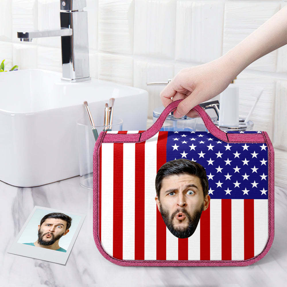 Custom Face Hanging Toiletry Bag Personalized Flag Cosmetic Makeup Travel Organizer for Men and Women - 