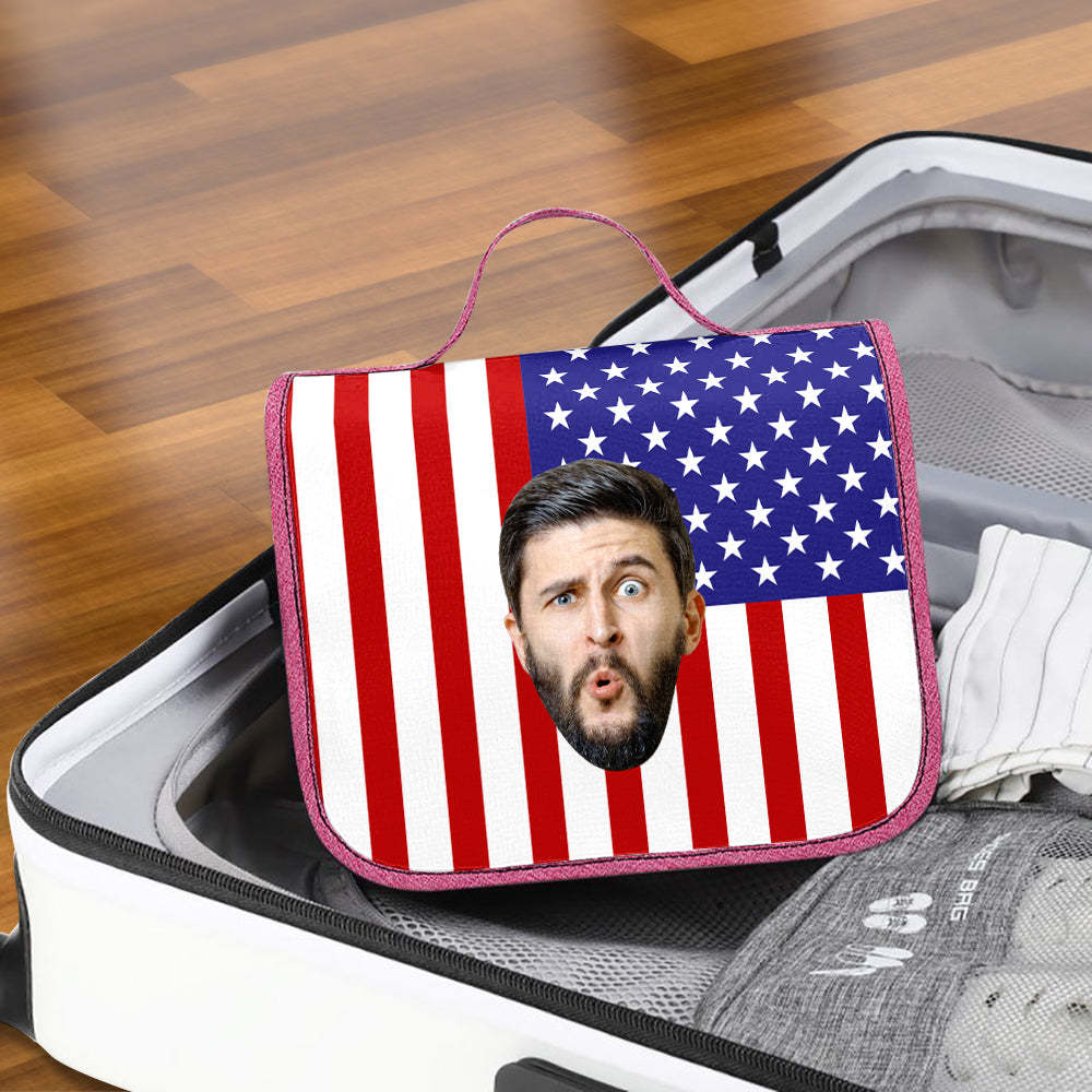 Custom Face Hanging Toiletry Bag Personalized Flag Cosmetic Makeup Travel Organizer for Men and Women - 