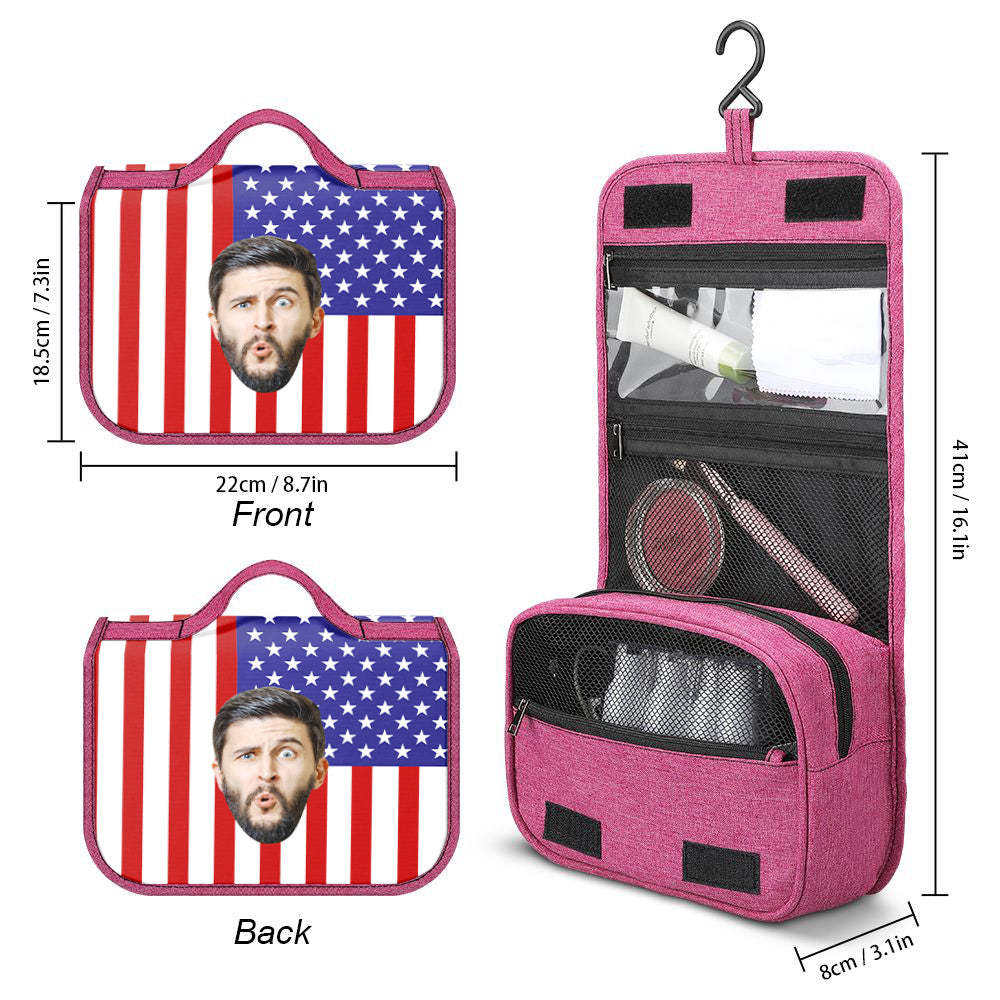 Custom Face Hanging Toiletry Bag Personalized Flag Cosmetic Makeup Travel Organizer for Men and Women - 