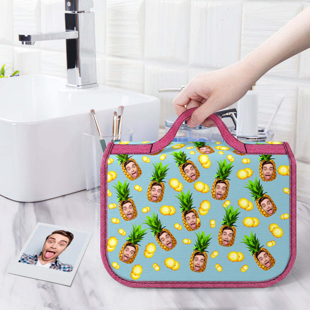 Custom Face Hanging Toiletry Bag Personalized Pineapple Cosmetic Makeup Travel Organizer for Men and Women - 
