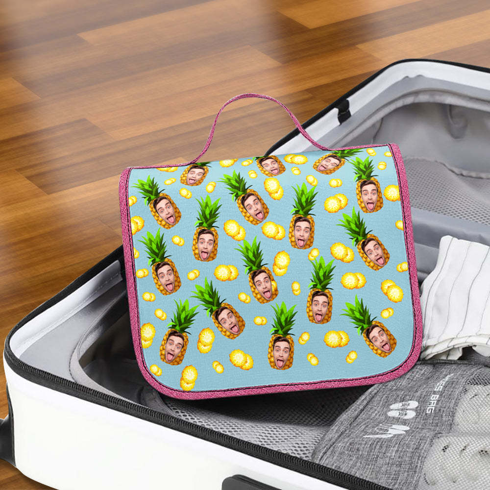 Custom Face Hanging Toiletry Bag Personalized Pineapple Cosmetic Makeup Travel Organizer for Men and Women - 