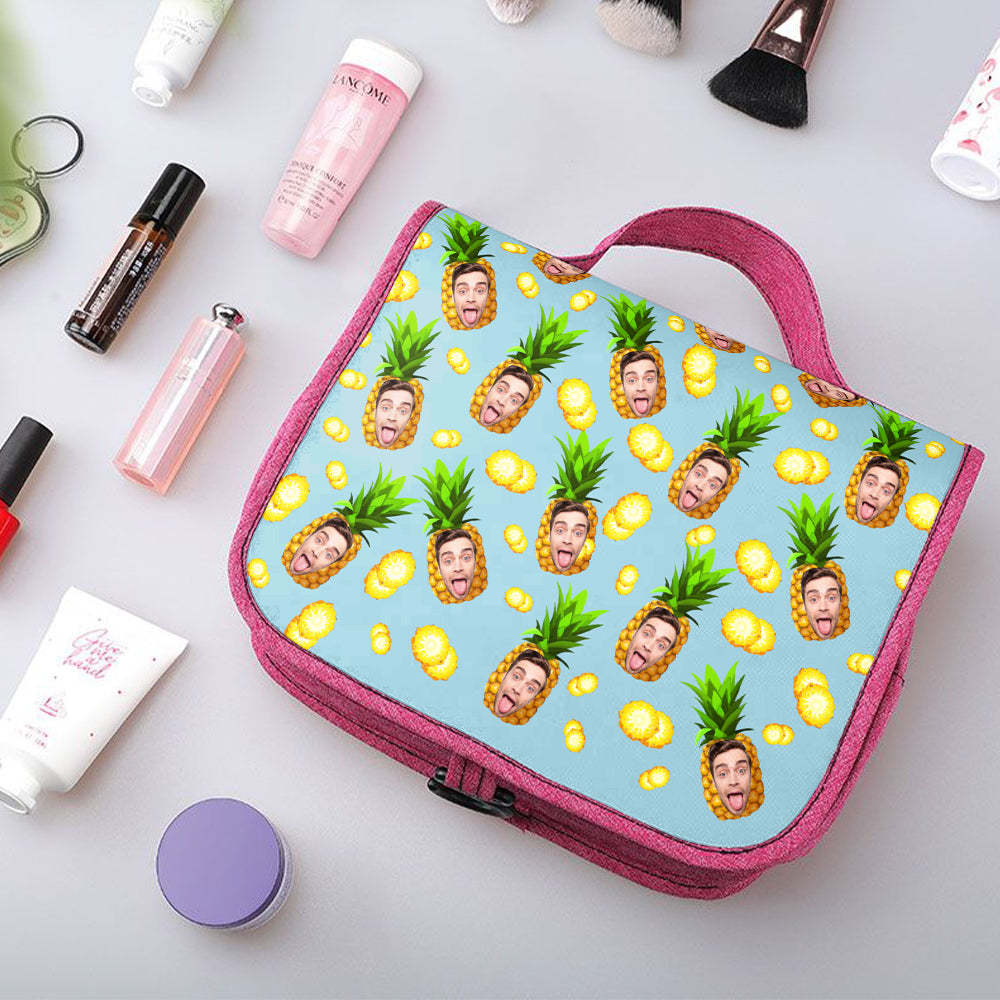 Custom Face Hanging Toiletry Bag Personalized Pineapple Cosmetic Makeup Travel Organizer for Men and Women - 