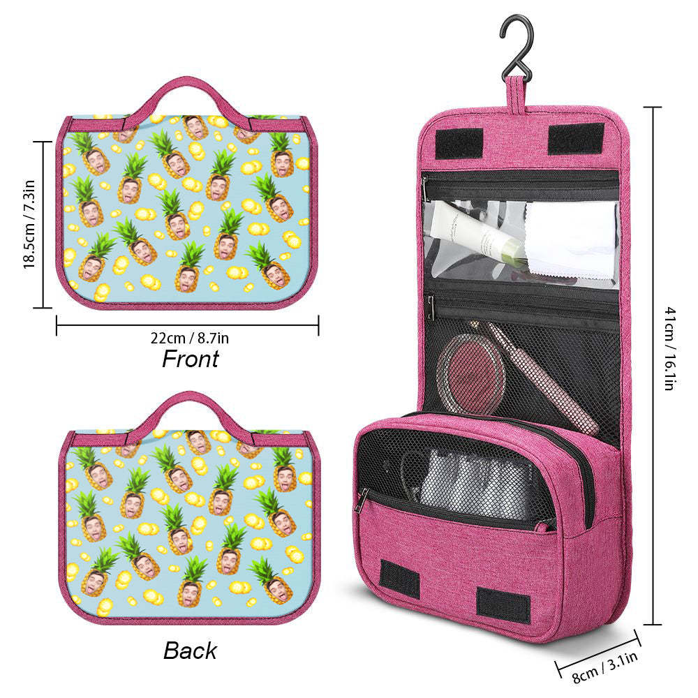 Custom Face Hanging Toiletry Bag Personalized Pineapple Cosmetic Makeup Travel Organizer for Men and Women - 
