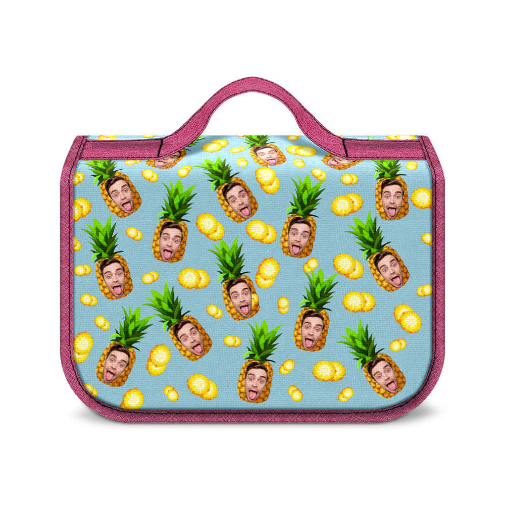 Custom Face Hanging Toiletry Bag Personalized Pineapple Cosmetic Makeup Travel Organizer for Men and Women - 