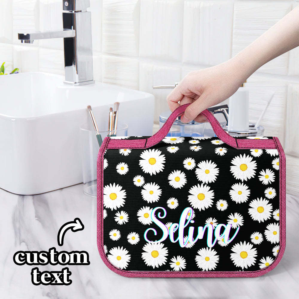 Custom Hanging Toiletry Bag Personalized Little Daisy Cosmetic Makeup Travel Organizer for Men and Women - 