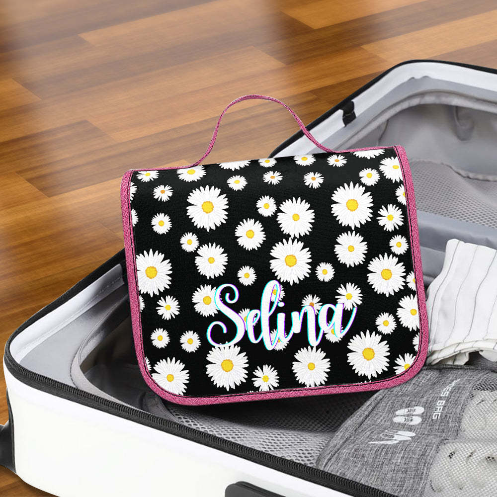 Custom Hanging Toiletry Bag Personalized Little Daisy Cosmetic Makeup Travel Organizer for Men and Women - 