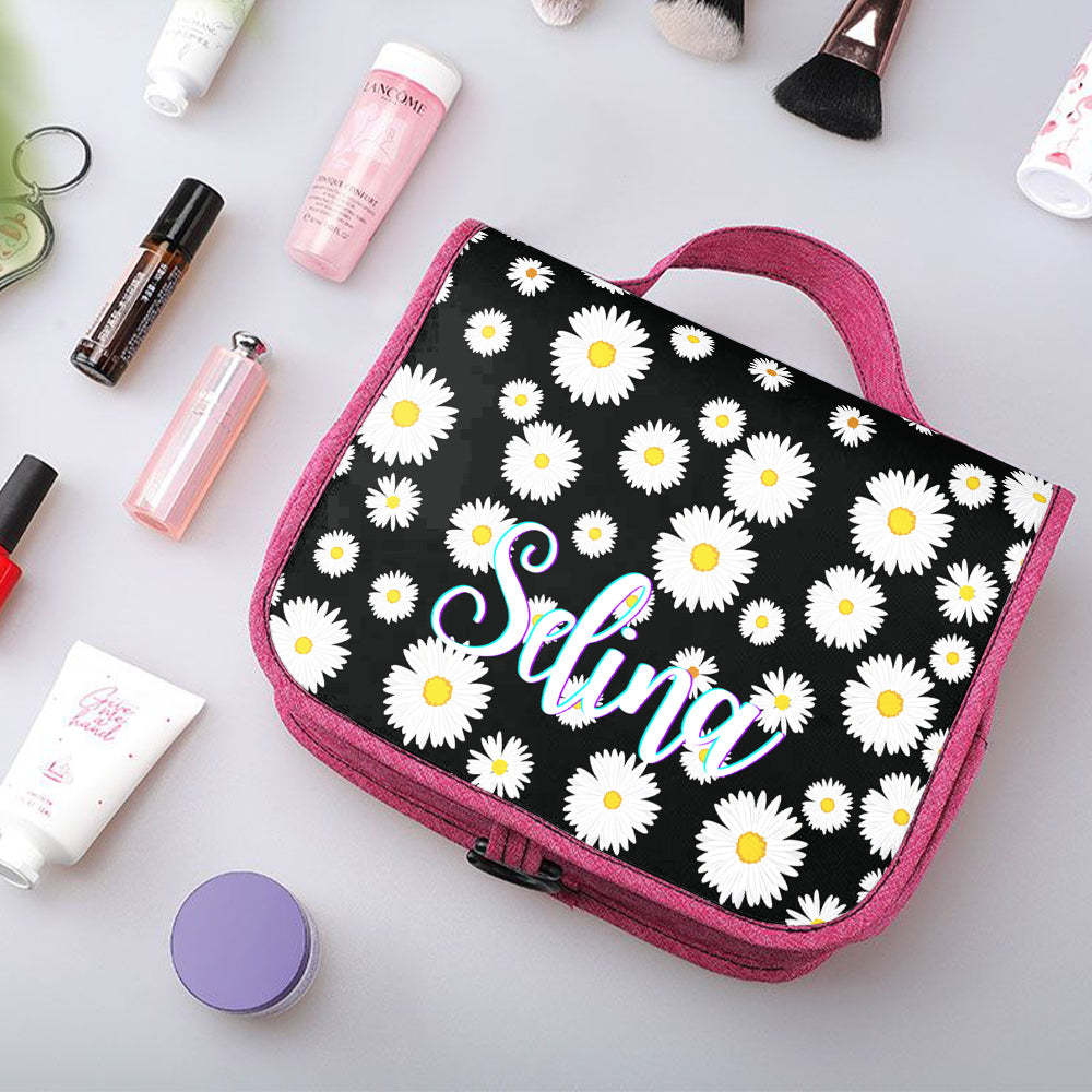 Custom Hanging Toiletry Bag Personalized Little Daisy Cosmetic Makeup Travel Organizer for Men and Women - 