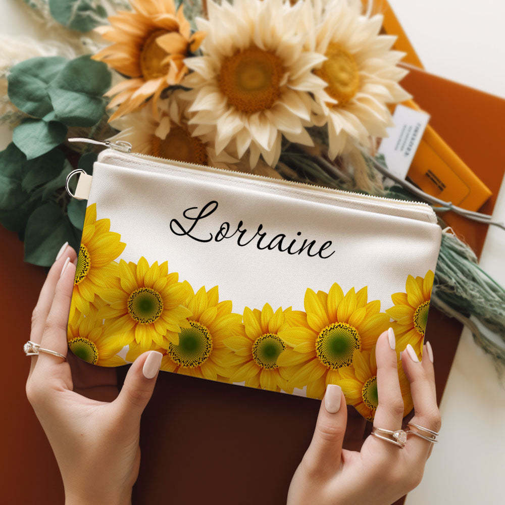 Custom Name Sunflower Makeup Bag Cosmetics Travel Bag - 
