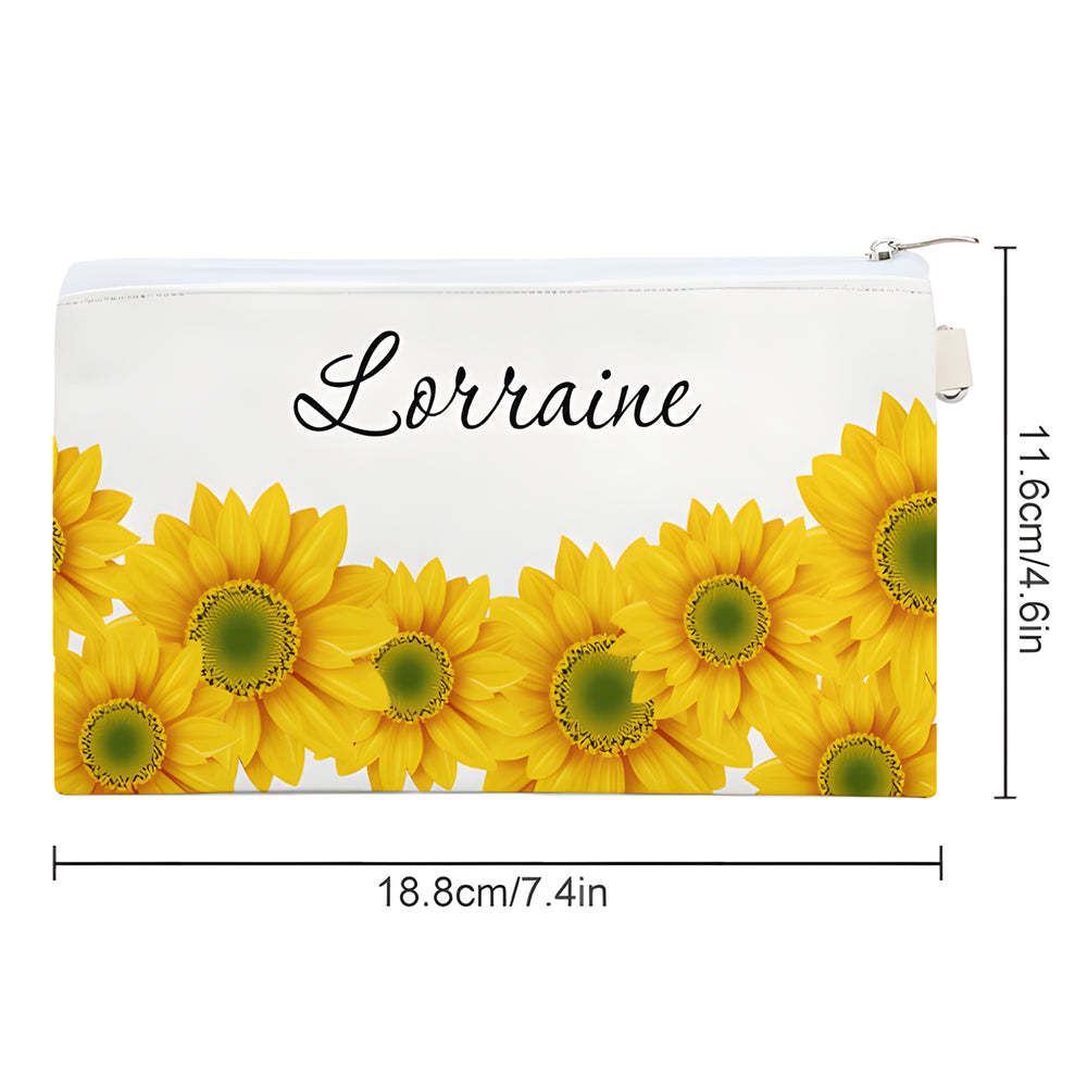 Custom Name Sunflower Makeup Bag Cosmetics Travel Bag - 