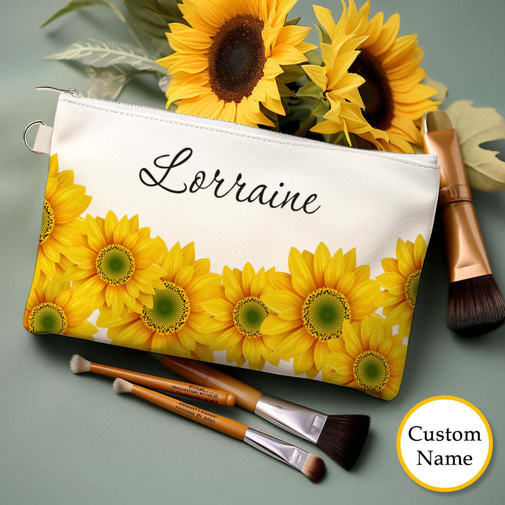 Custom Name Sunflower Makeup Bag Cosmetics Travel Bag - 