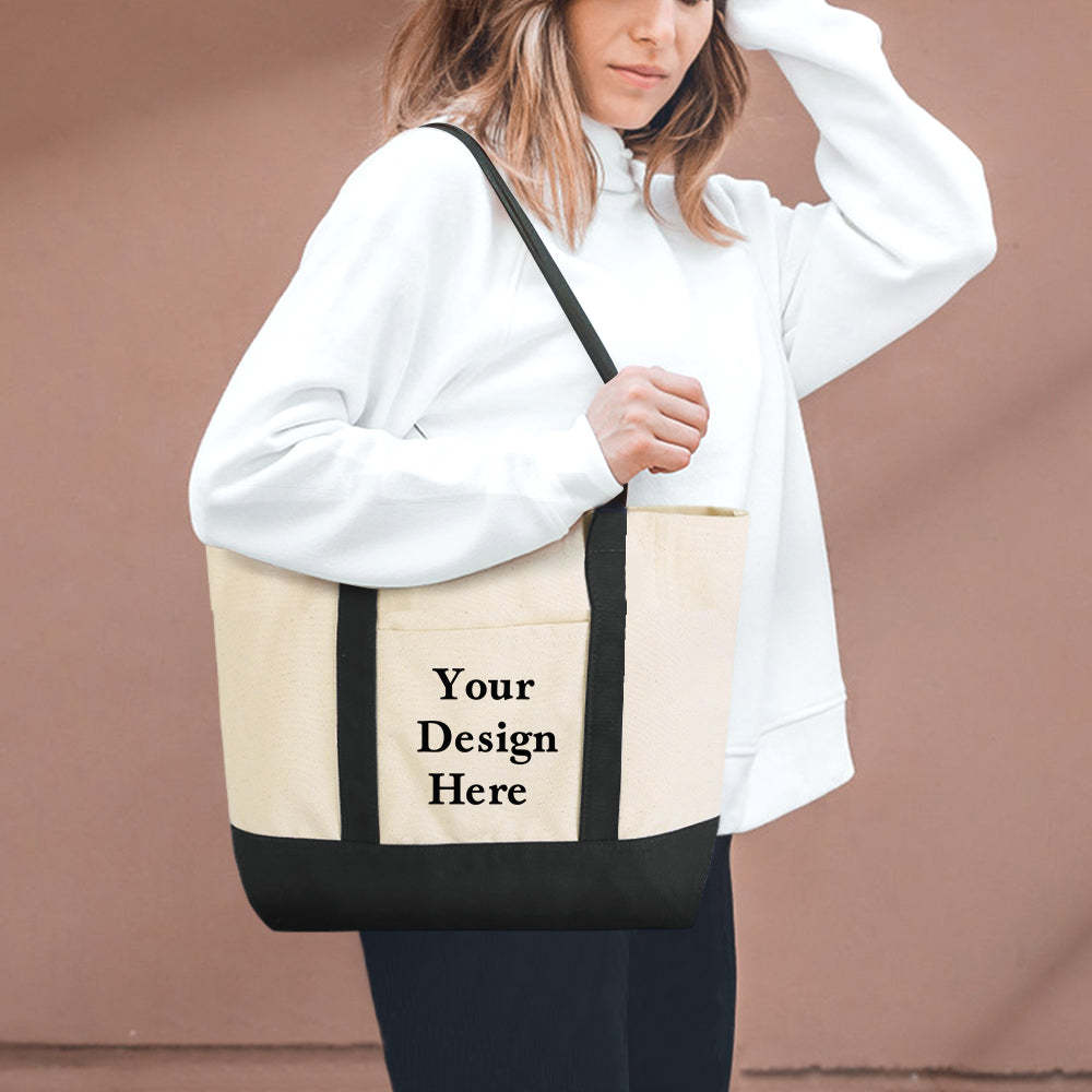Custom Logo Canvas Tote Bag Personalized Beach Bag Gift for Women - 