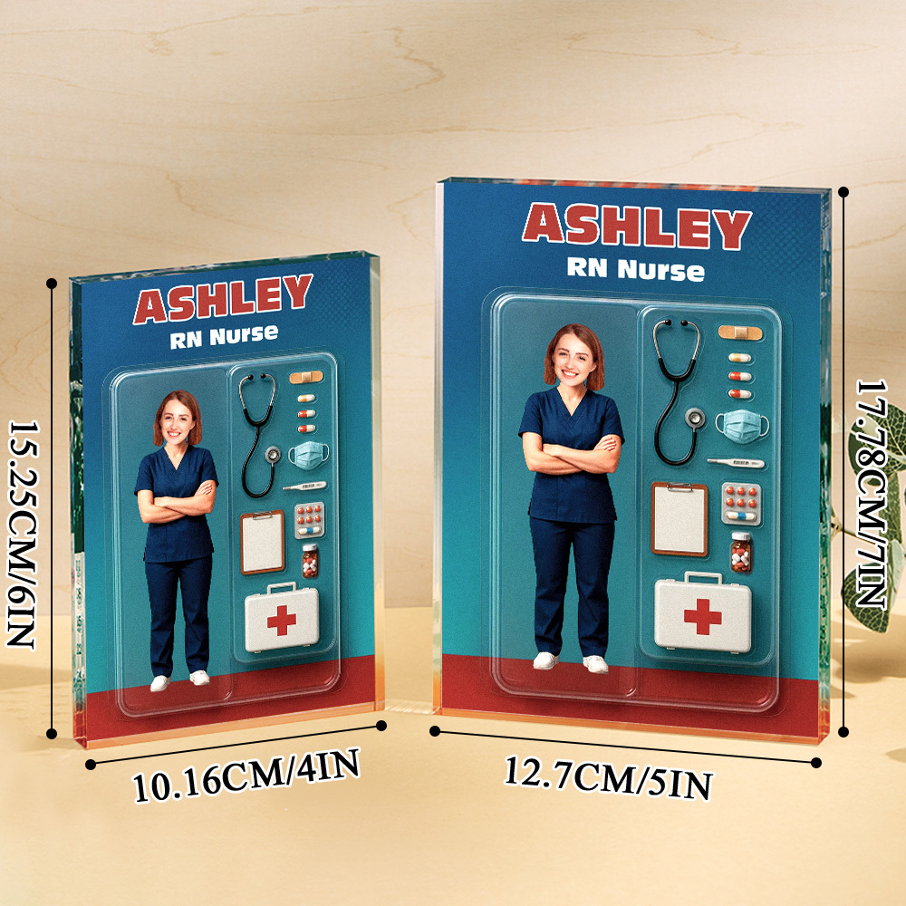 Personalized 3D Effect Nurse Action Figure Customizable Head Packaging Custom Acrylic Block Plaque Gift For Nurse - 