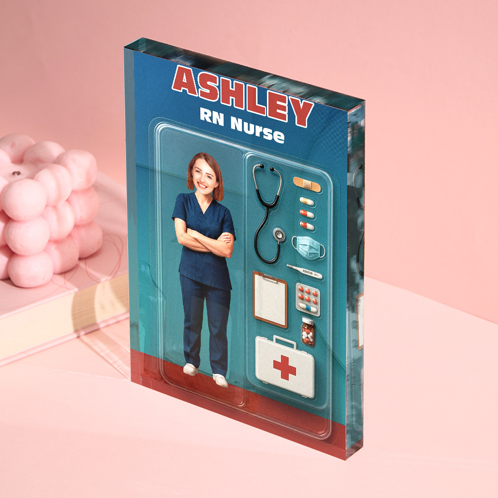Personalized 3D Effect Nurse Action Figure Customizable Head Packaging Custom Acrylic Block Plaque Gift For Nurse - 