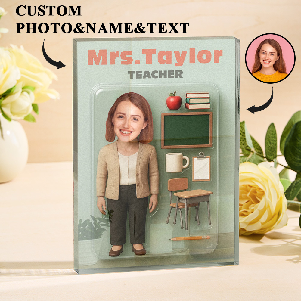 Personalized 3D Effect Teacher Action Figure Customizable Head Packaging Custom Acrylic Block Plaque Gift For Teacher - 
