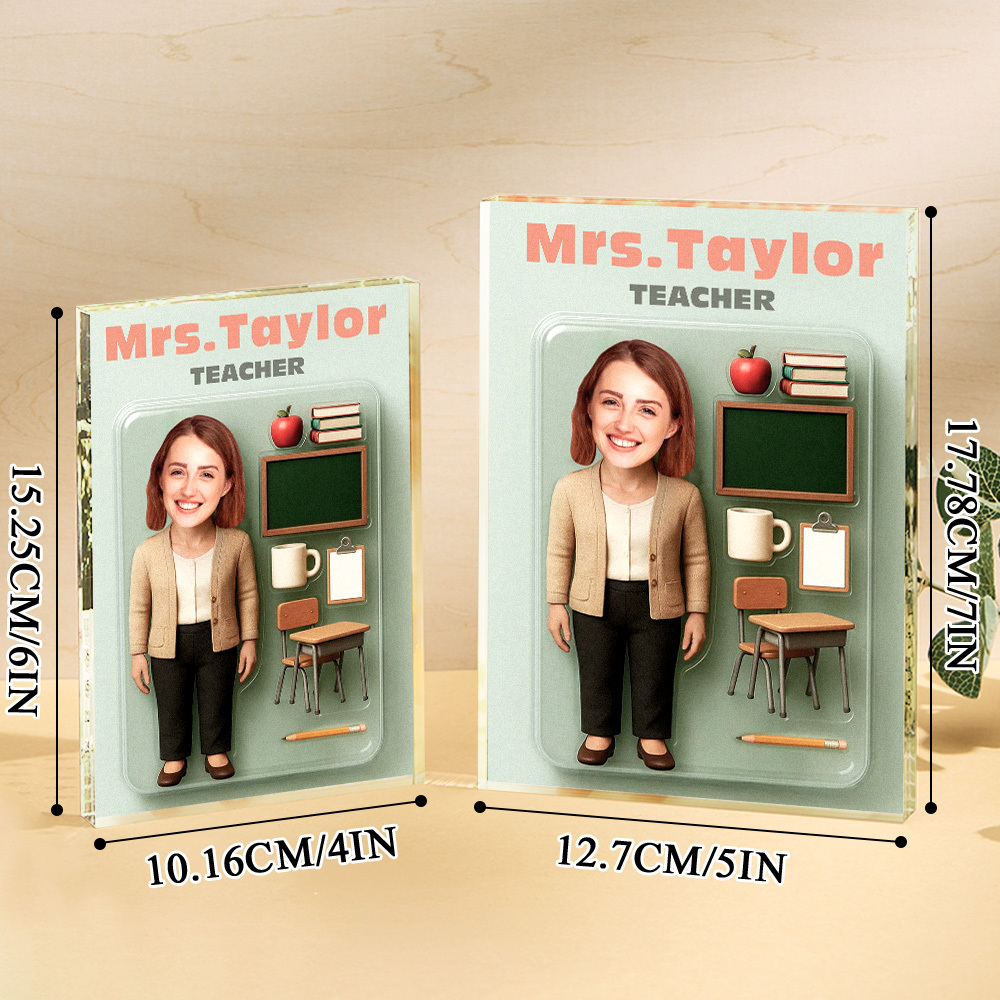 Personalized 3D Effect Teacher Action Figure Customizable Head Packaging Custom Acrylic Block Plaque Gift For Teacher - 