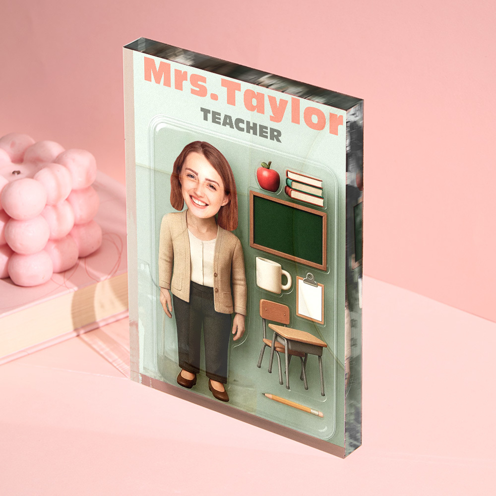 Personalized 3D Effect Teacher Action Figure Customizable Head Packaging Custom Acrylic Block Plaque Gift For Teacher - 