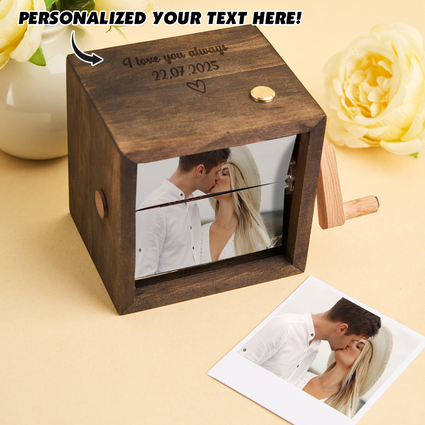 Custom Photo Flipbook Frame Animation Machine Mechanical Hand-cranked Flipbook Box Photo Album with Light Black Walnut Anniversary Gifts - 