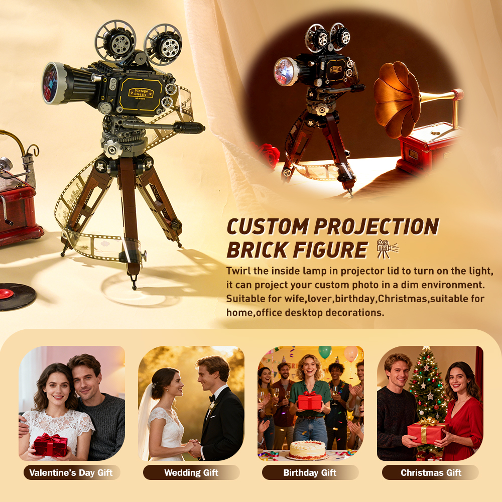 Anniversary Gifts Camera Film Roll Projector Brick Figure Can Project Your Photo 10 Photos Christmas Gifts For Couples - 