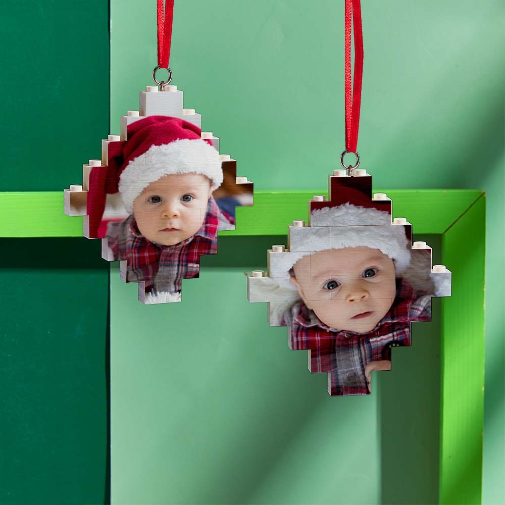 Custom Photo Building Bricks Personalised Block Lozenge Shape Christmas Ornament Gifts - 