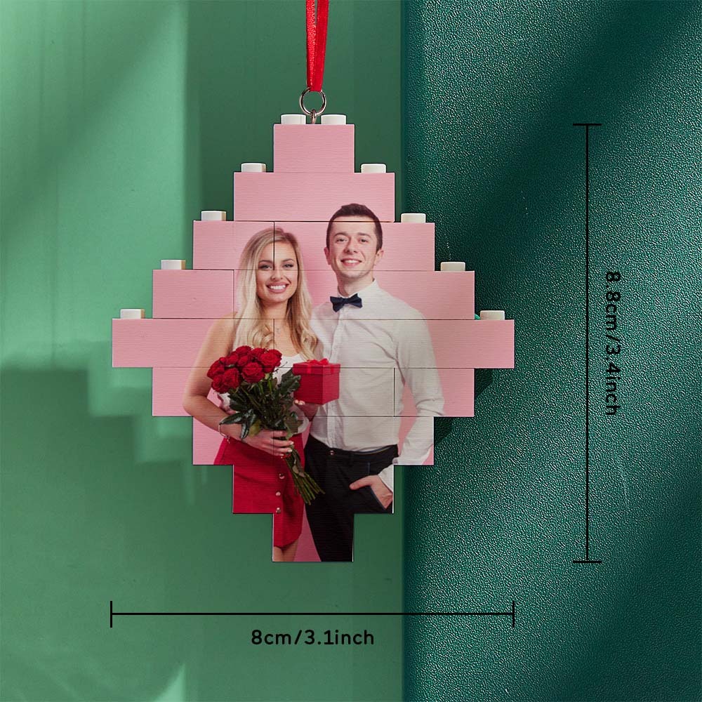 Custom Photo Building Bricks Personalised Block Lozenge Shape Christmas Ornament Gifts - 