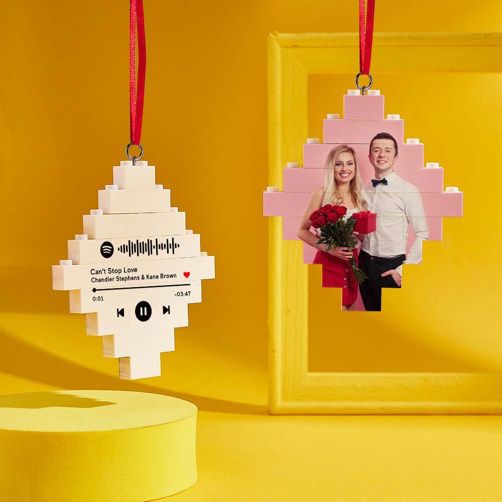 Custom Photo Building Bricks Personalised Block Lozenge Shape Christmas Ornament Gifts - 