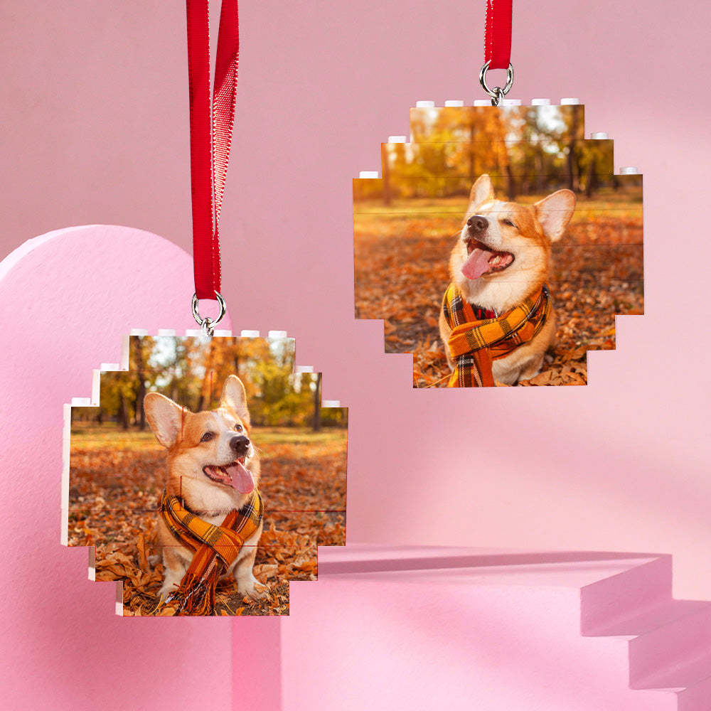 Custom Photo Block Building Bricks Octagon Shape Christmas Ornament - 