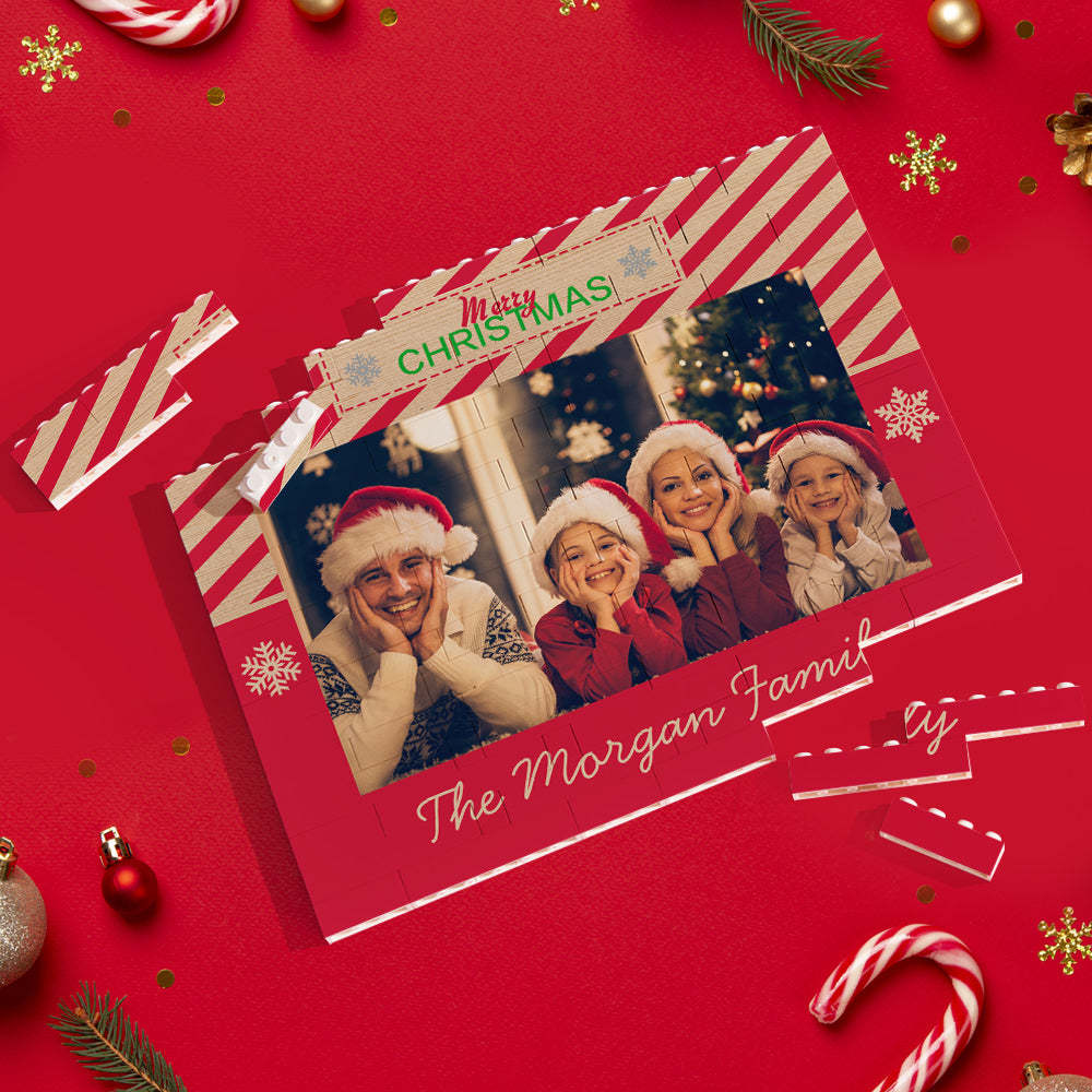 Custom Building Block Puzzle Personalized Horizontal Trio Photo Brick Merry Christmas - 
