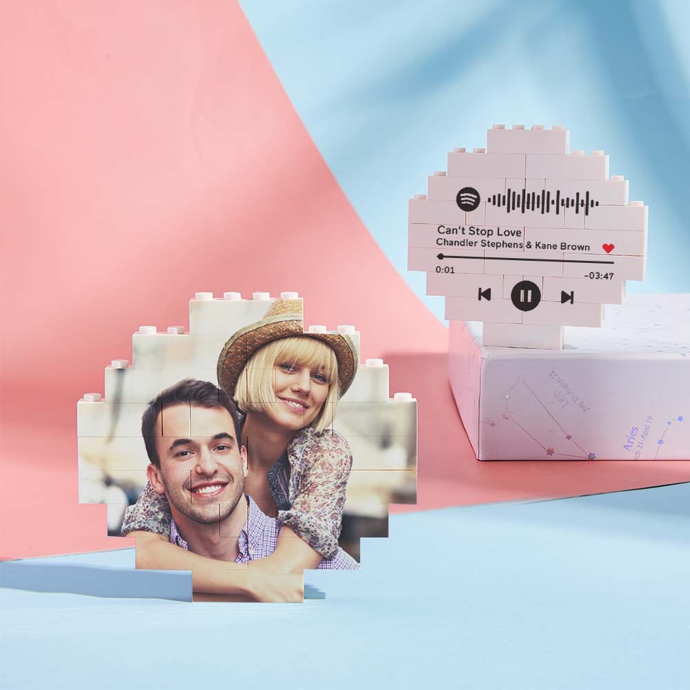 Custom Music Code Personalized Brick Round Building Photo Block Frame - MyCustomBrickheadz