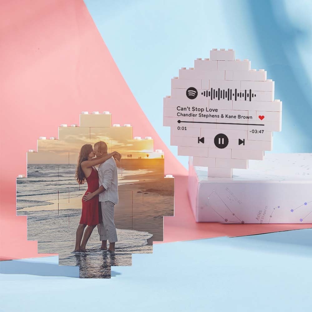Custom Music Code Personalized Brick Round Building Photo Block Frame - MyCustomBrickheadz