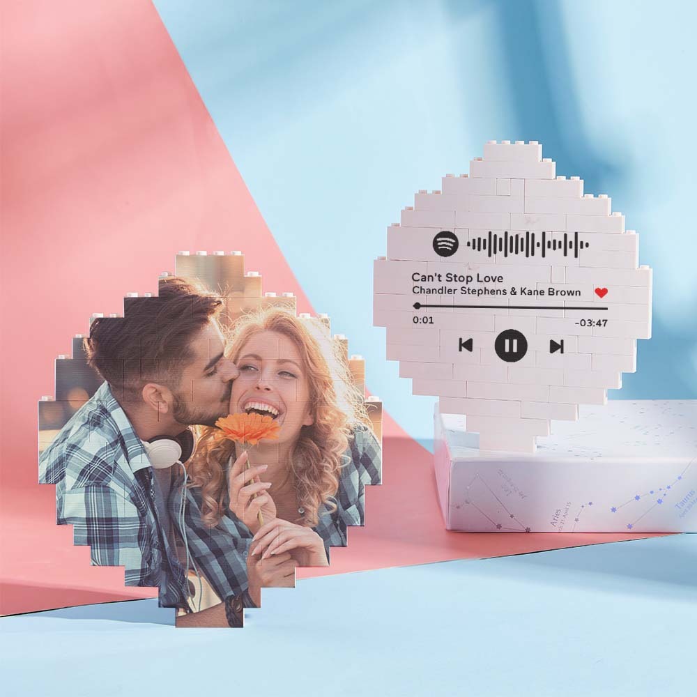 Custom Music Code Personalized Brick Round Building Photo Block Frame - MyCustomBrickheadz