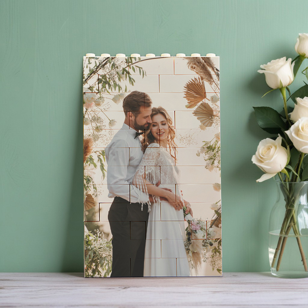 Wedding Anniversary Gift Custom Text Frame Personalized Music Vertical Photo Brick Block  Brick Rectangle Building Photo Block Music Code - 