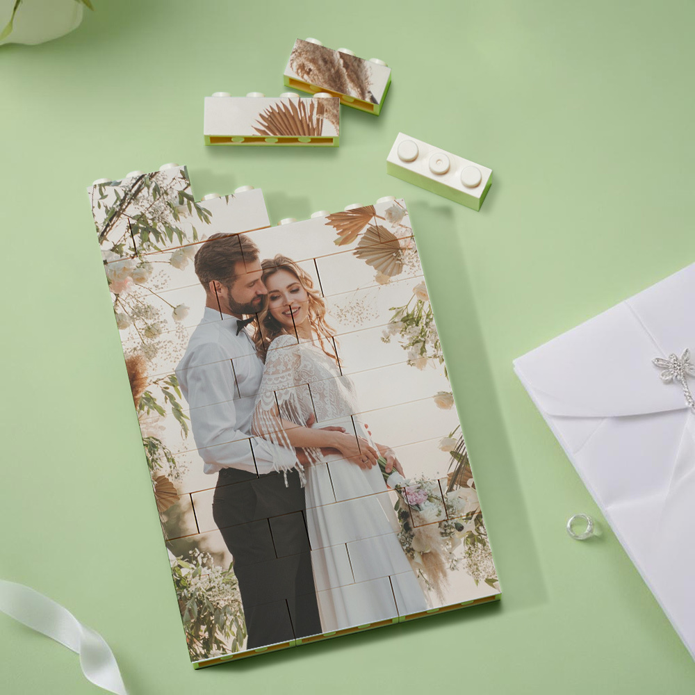 Wedding Anniversary Gift Custom Text Frame Personalized Music Vertical Photo Brick Block  Brick Rectangle Building Photo Block Music Code - 