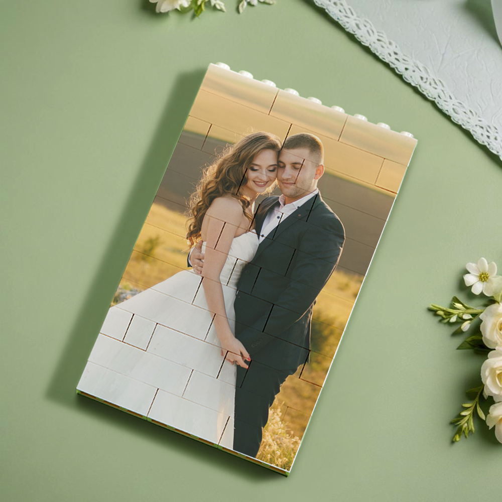 Wedding Anniversary Gift Personalized Brick Rectangle Building Photo Block Music Code Custom Text Frame - 