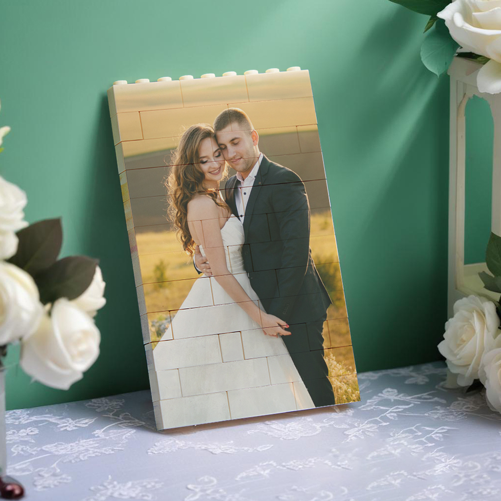 Wedding Anniversary Gift Personalized Brick Rectangle Building Photo Block Music Code Custom Text Frame - 