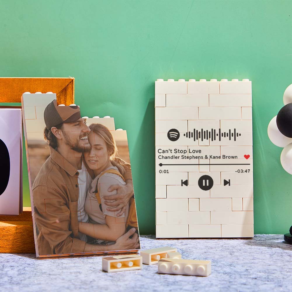 Personalized Brick Rectangle Building Photo Block Music Code Custom Text Frame - MyCustomBrickheadz