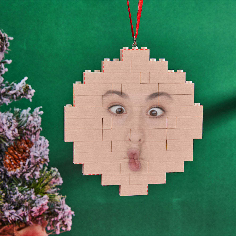 Custom Face Block Puzzle Christmas Ornament Personalised Building Brick - 