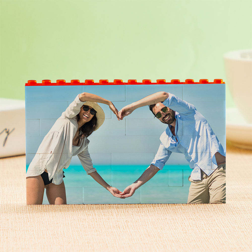 Personalised Photo Block Horizontal Red Building Bricks Christmas Gifts - 