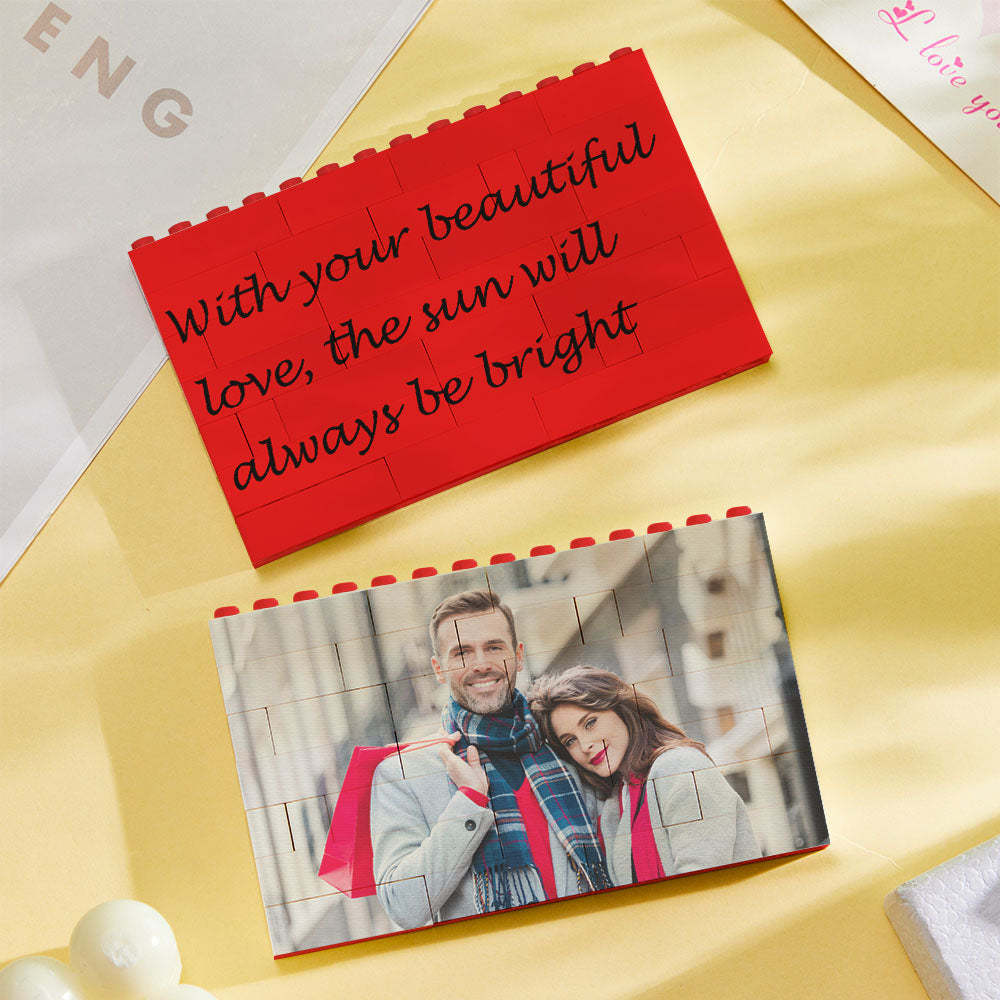 Personalised Photo Block Horizontal Red Building Bricks Christmas Gifts - 