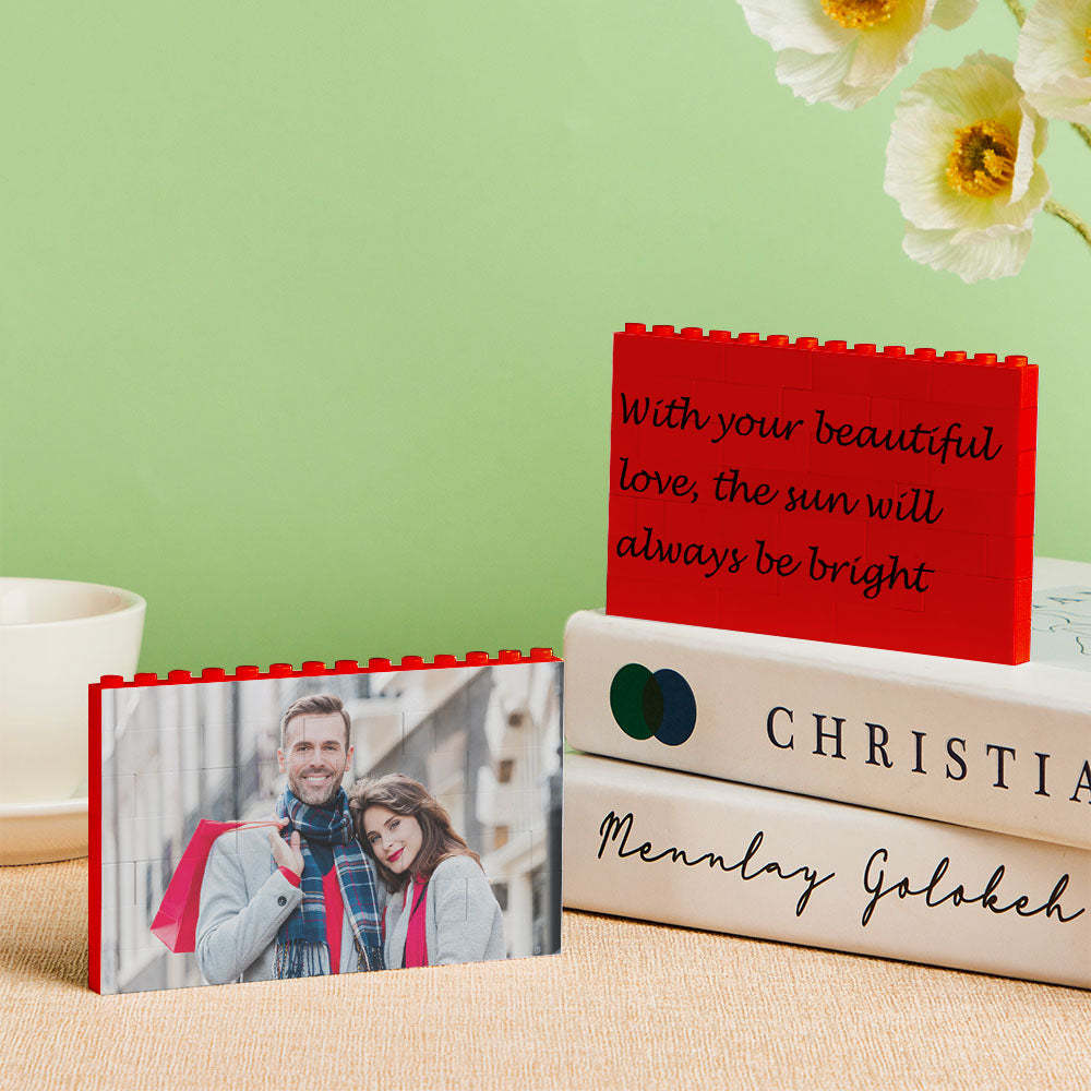 Personalised Photo Block Horizontal Red Building Bricks Christmas Gifts - 