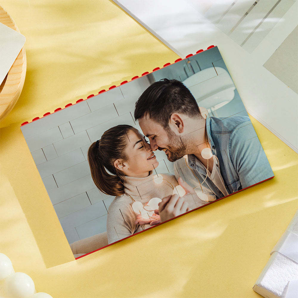 Personalised Photo Block Horizontal Red Building Bricks Christmas Gifts - 