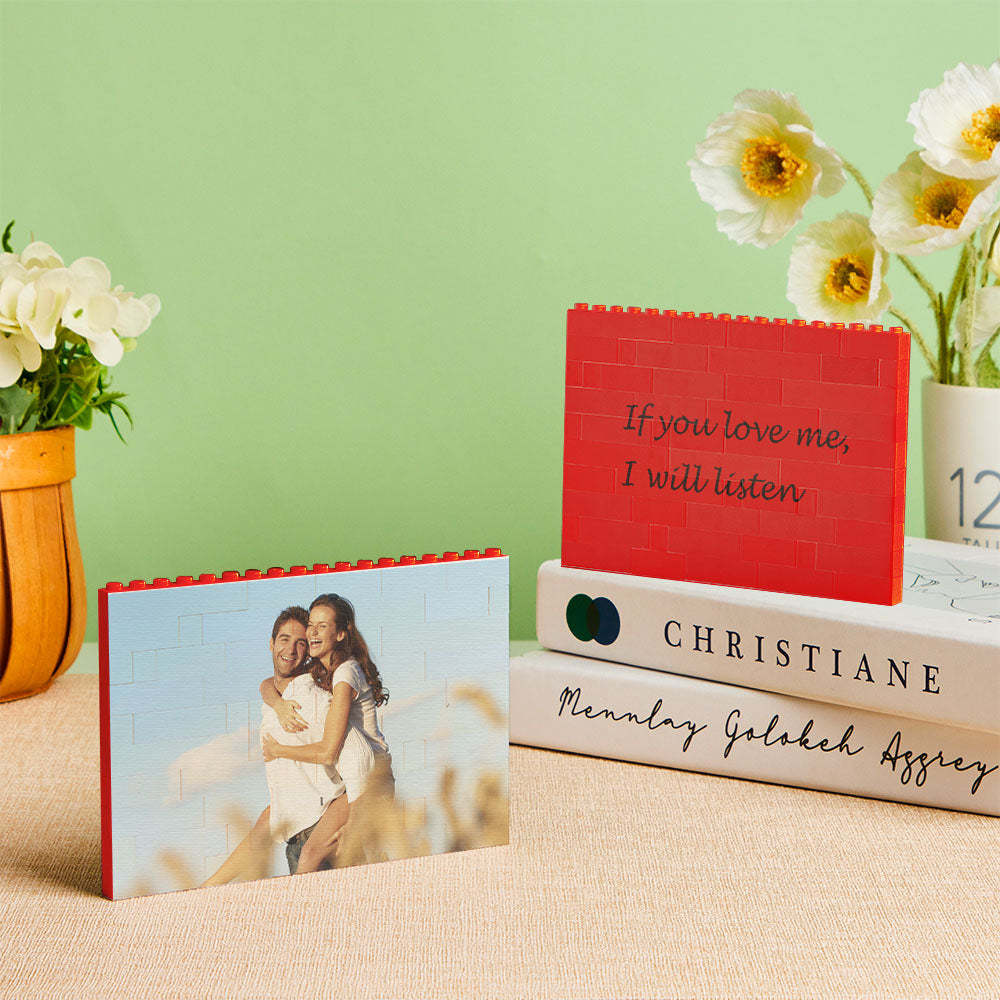Personalised Photo Block Horizontal Red Building Bricks Christmas Gifts - 