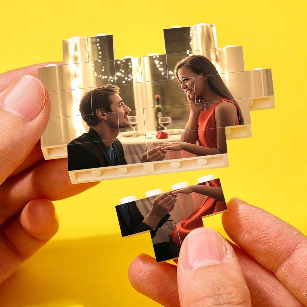 Custom Building Brick Puzzle Personalized Heart Shaped Photo & Text Block Gift for Couples - MyCustomBrickheadz