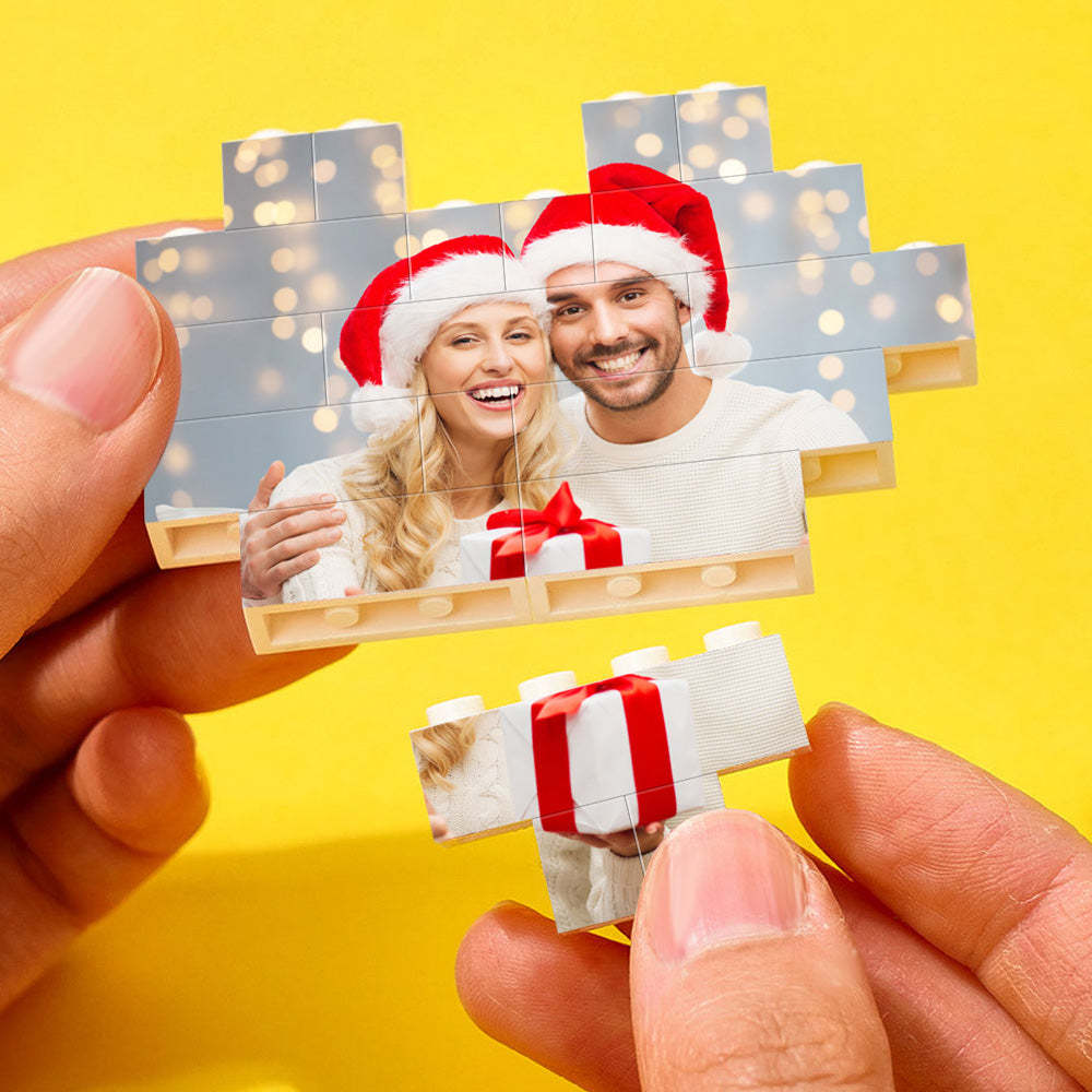 Custom Building Brick Personalized Photo & Text Block Heart Shaped Gifts for Christmas - MyCustomBrickheadz