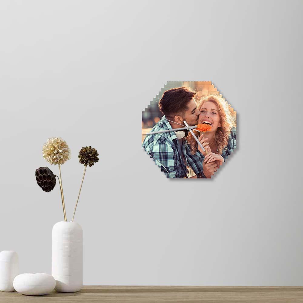 Custom Building Blocks Wall Clock Personalized Puzzle Custom Photo Brick Clock Couple Gift - MyCustomBrickheadz