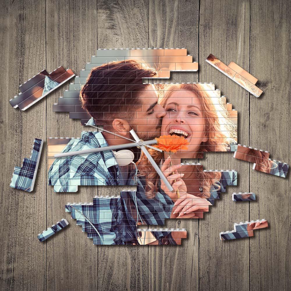 Custom Building Blocks Wall Clock Personalized Puzzle Custom Photo Brick Clock Couple Gift - MyCustomBrickheadz