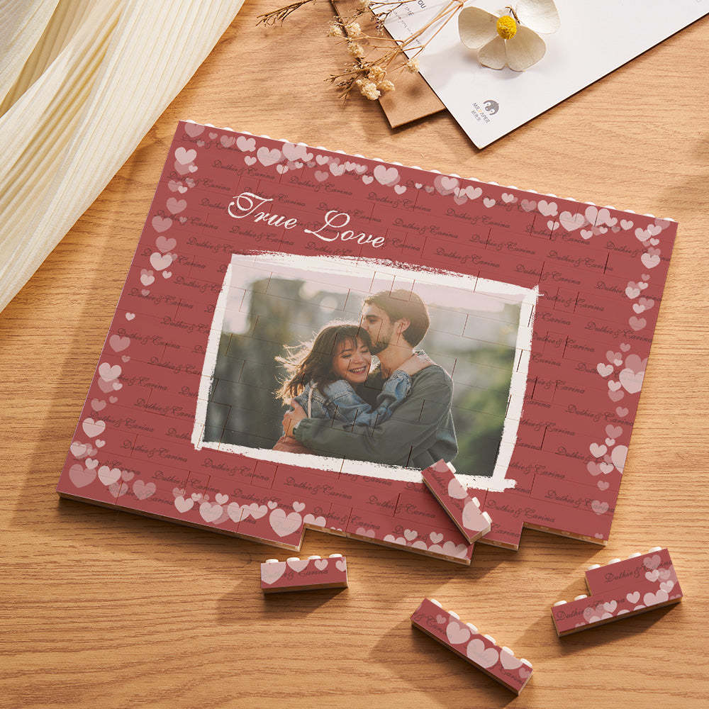 Custom Building Block Puzzle Horizontal Trio Photo Brick Valentine Gift True Love - 
