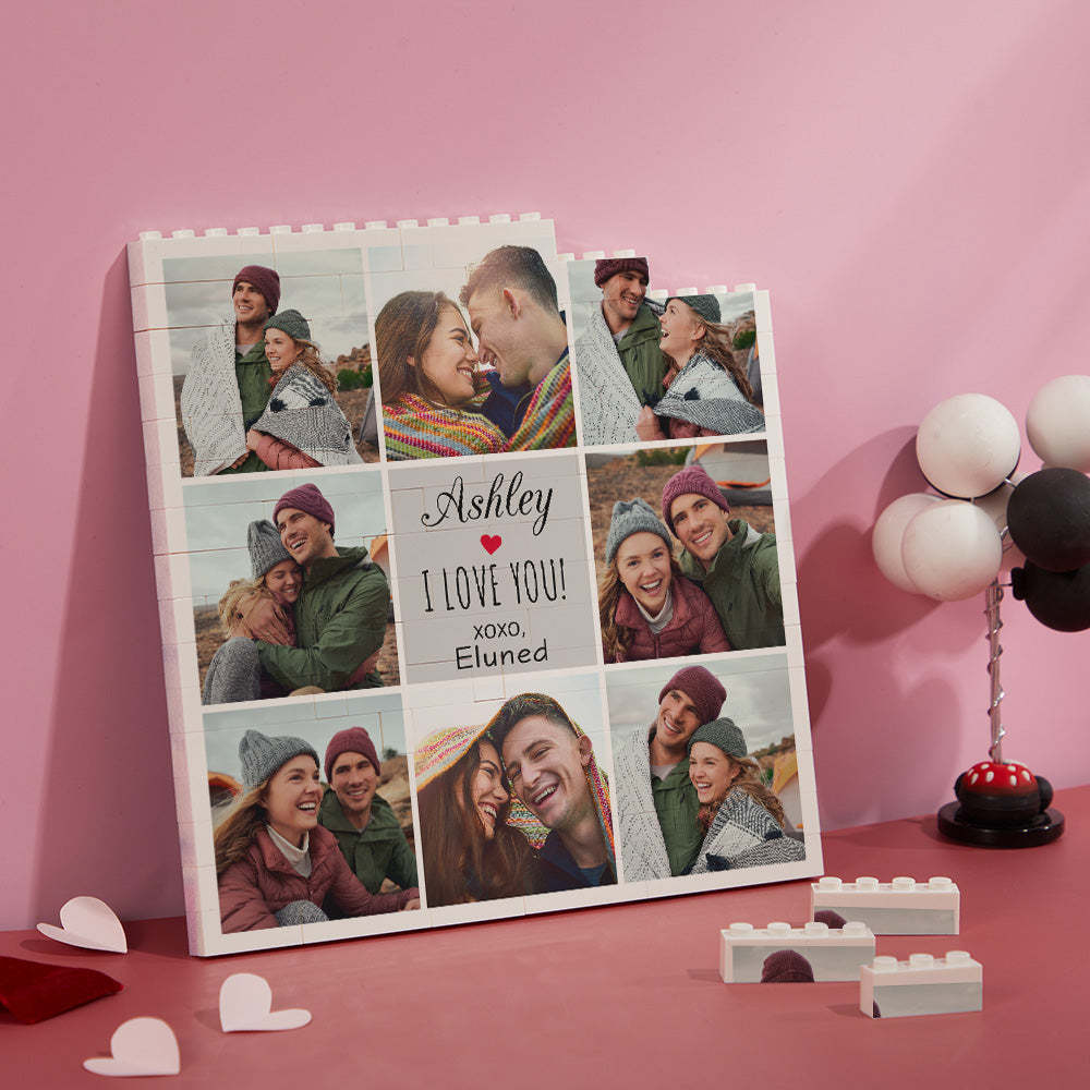 Custom Building Block Puzzle Square Photo Brick I Love You XOXO - 