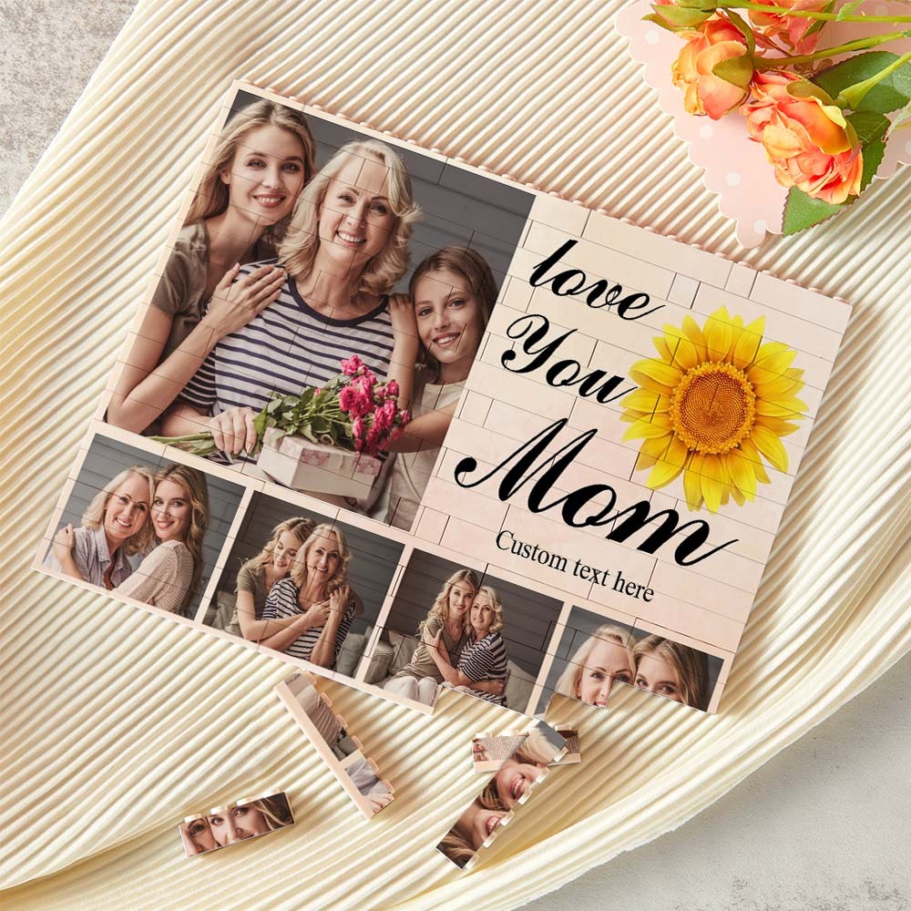 Custom Building Block Puzzle Horizontal Trio Photo Brick Love You Mom Mother's Day Gift - 
